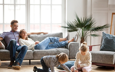 Family hanging out in a comfortable living room